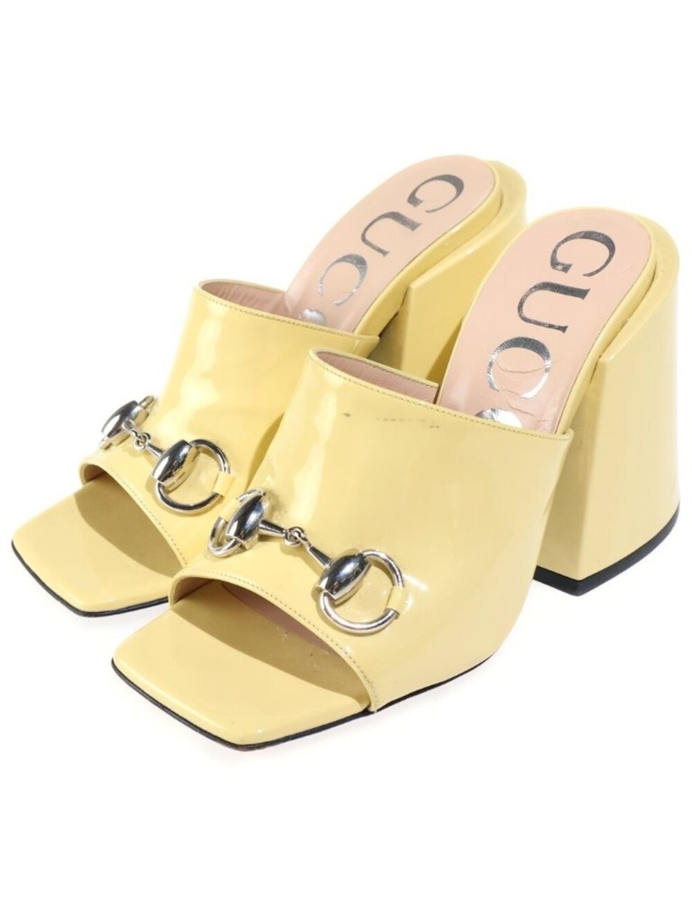 Gucci Horsebit Patent Leather Sandals Yellow